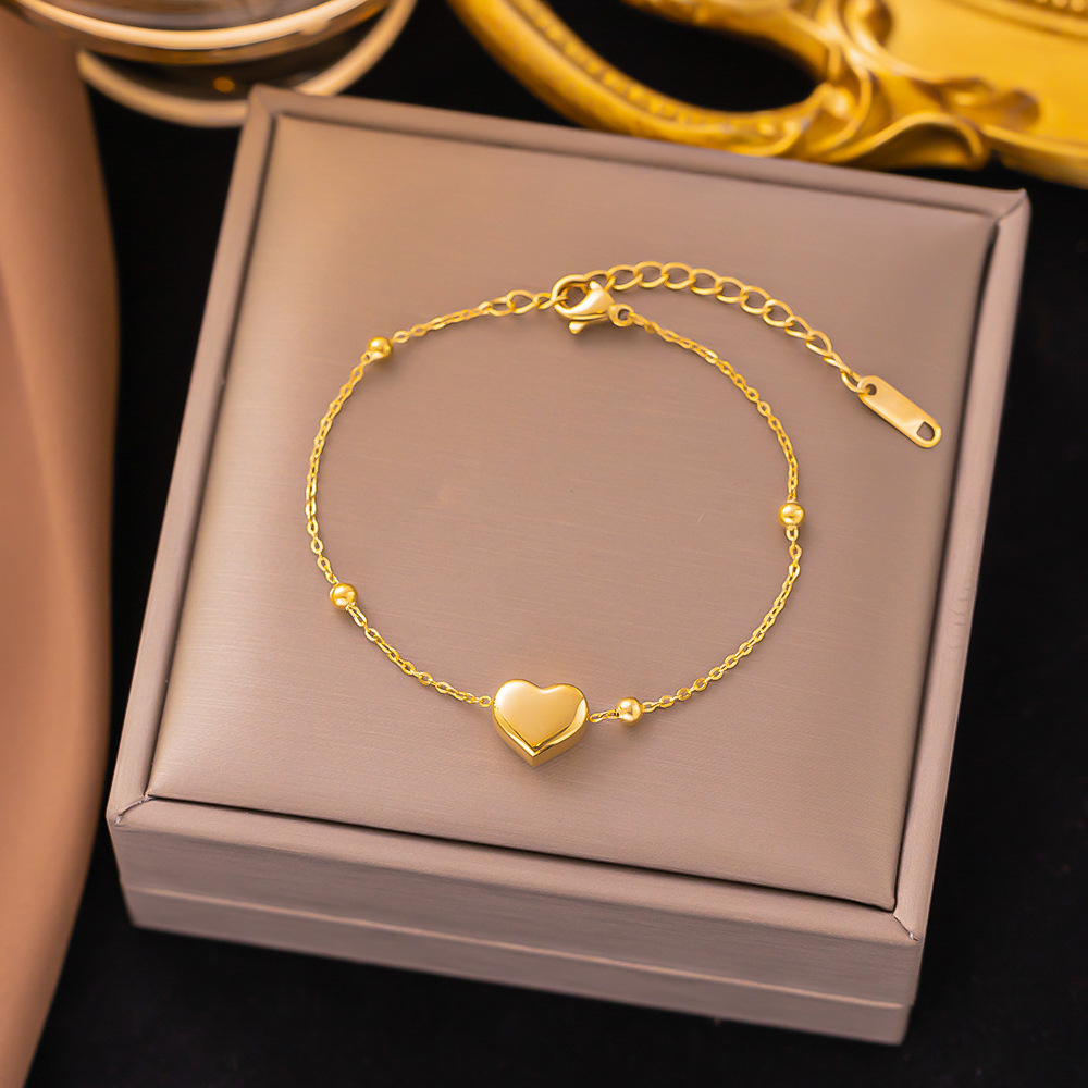 304 Stainless Steel 18K Gold Plated Basic Classic Style Plating Heart Shape Bracelets Anklet Necklace display picture 4