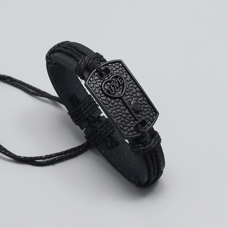 European and American Jewelry Cross-Border Rock Punk Couple Leather Bracelet Personality Design Laye