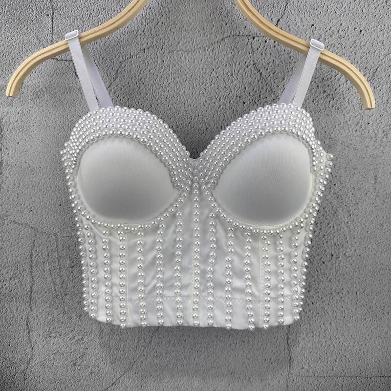 Ruili Pearl Handmade Small Vest Sling Fashionable Youth Body Shaping Vintage Solid Color Fishbone Night Shop Performance Clothes