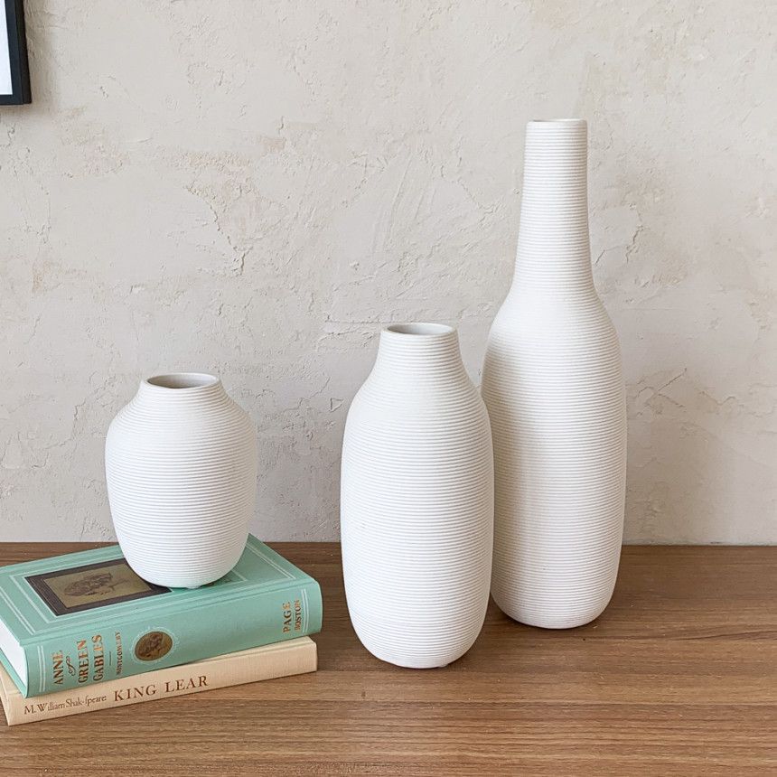 Simple Estilo nórdico hilo blanco puro llano quema florero de cerámica flores secas hogar Decoración suave al por mayor