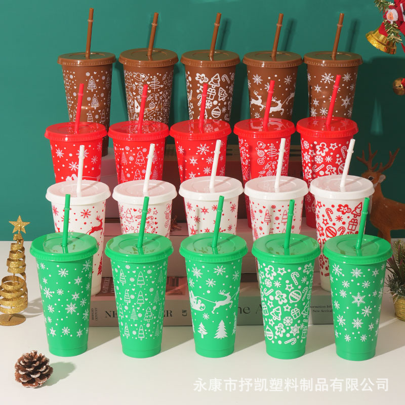 国境を越えた人気のクリスマスストローカップ単層710mlプラスチックウォーターカップセット710MLクリスマスギフト|undefined
