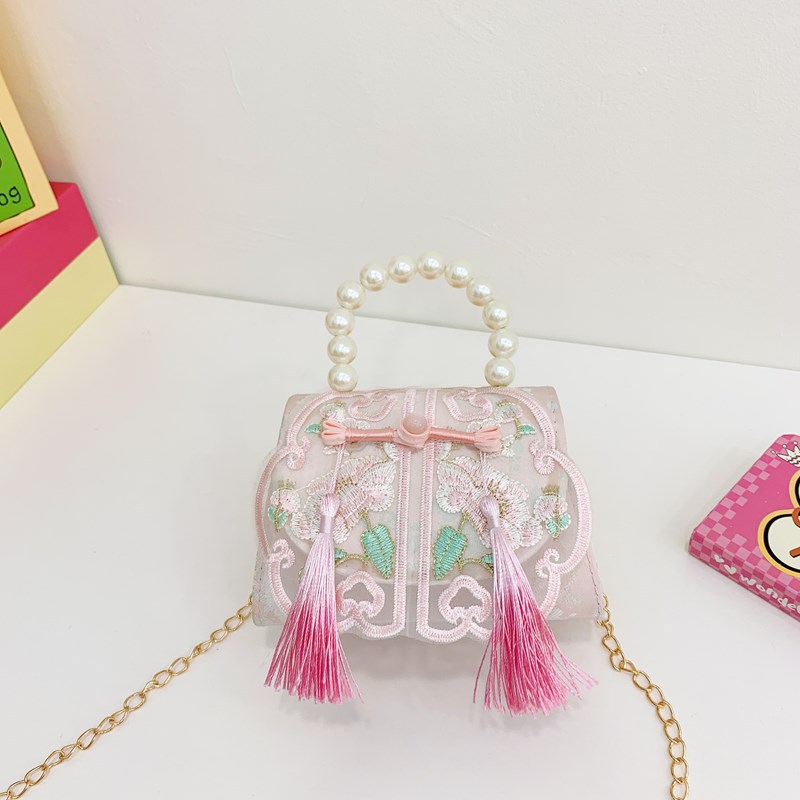 Niñas dulces perlas de aire extranjero bolsas de accesorios portátiles de estilo antiguo con bolsas de ropa de estilo chino niñas lindas bolsas de lápiz labial un hombro