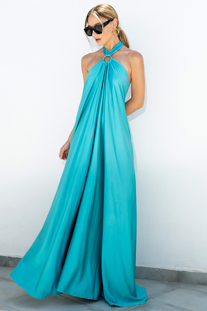 solid color sleeveless satin suspenders large skirt prom dress NSJRM135705