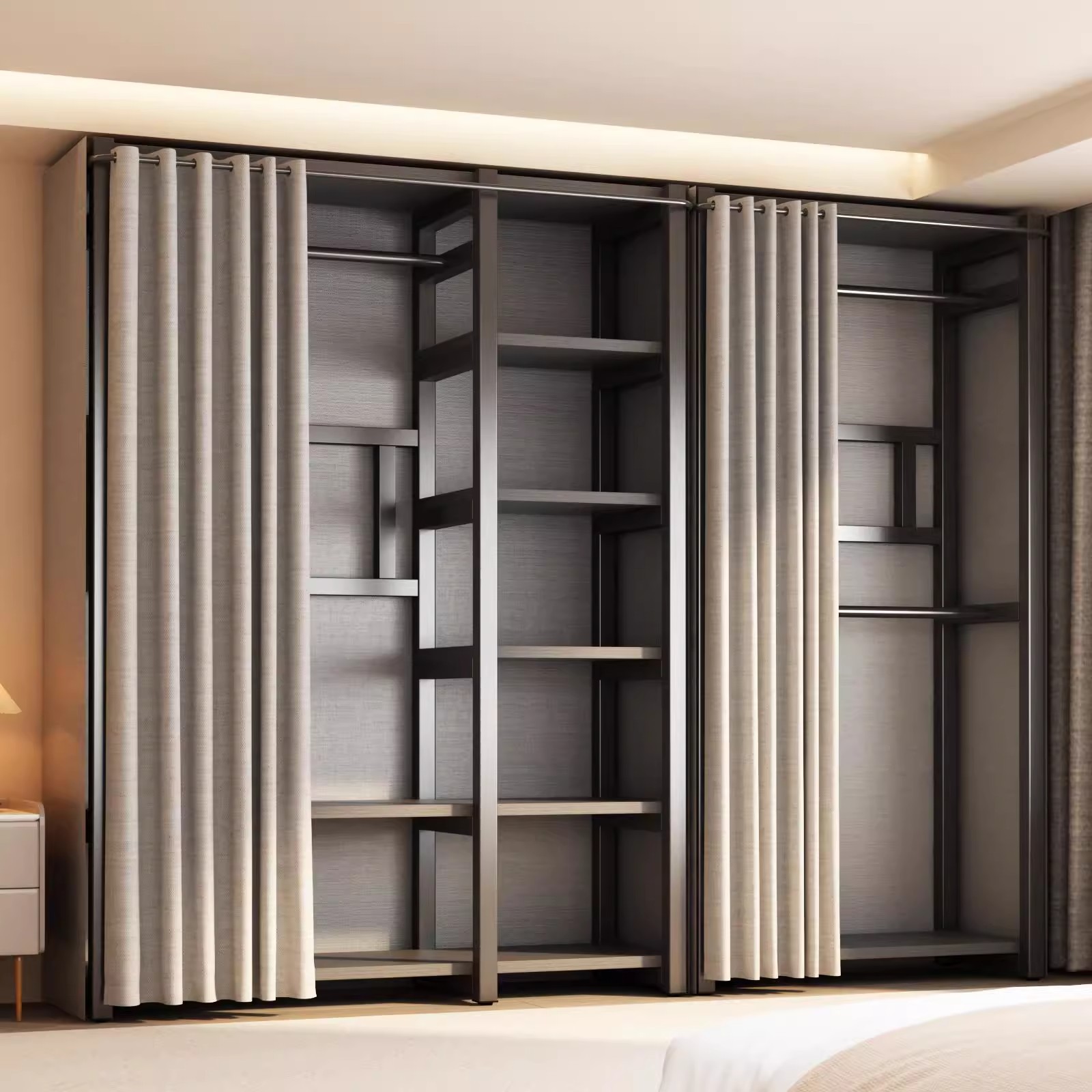 Metal Wardrobe Open Bedroom Home Rental Simple Cloakroom Steel Frame Combination Strong and Durable Storage Cabinet