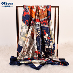 Summer New Fashion Cashew Flower 90cm Square Scarf for Women, Printed Fashion Large Silk Scarf, Scarf and Silk Scarf Wholesale