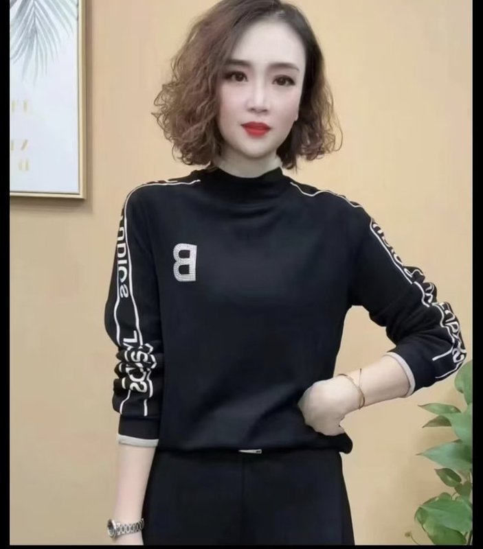一件代发正宗德绒2025秋季新款时尚拼色半高领字母印花打底衫女装|undefined