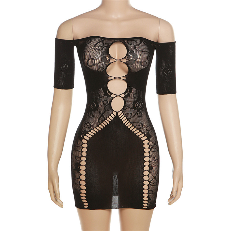 Summer Women Clothing Sexy Cutout off Neck Knitted High Waist Tight Sheath Dress