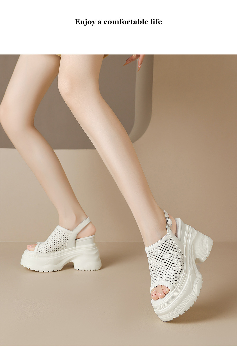 Sandal nữ tăng chiều cao 12cm đế xuồng đan kiểu La Mã hở mũi — Màu đen chi tiết 8