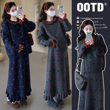 孕妇装2025秋冬新款韩版时尚波点系带毛衣+半身裙 孕妇套装