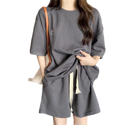 2026 New Casual Sports Suit Women's Summer Thin Loose Large Size Short Sleeve Shorts Two-piece Trendy Set