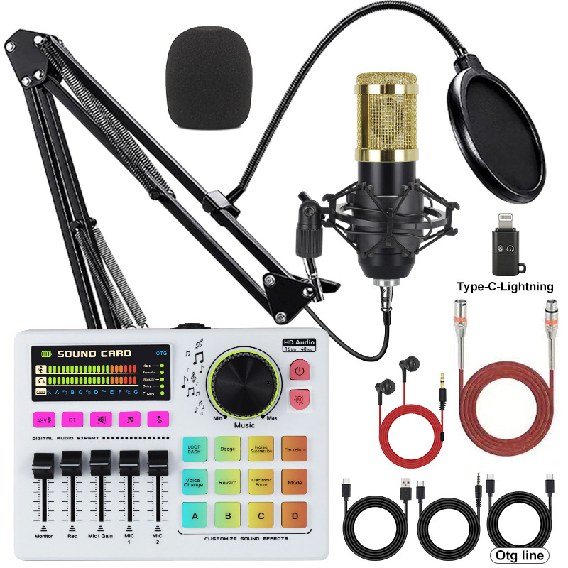 BM800 micrófono micrófono 48V teléfono celular tarjeta de sonido inglés computadora usb equipo de podcast set auriculares image 8
