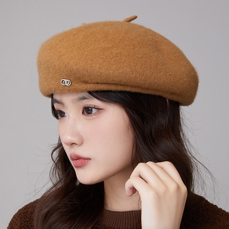 Boina de lana de estilo coreano mujer Otoño e Invierno retro pintor artístico sombrero versátil cara-mirando pequeño cálido sombrero delantero moda