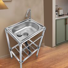 厨房简易不锈钢洗菜单槽支架加厚洗碗池一体洗手盆水池家用水槽