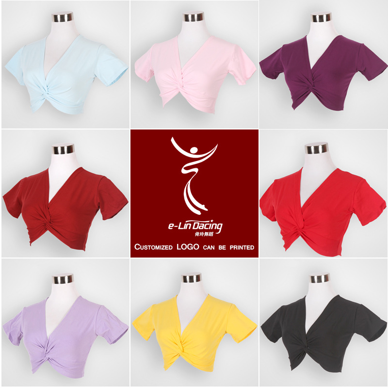 Ballet Dance Short-sleeved Top Practice Dress Women's V-neck Gymnastics Dress Cotton Sports Yoga Chinese Dance Dress