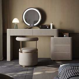 轻奢化妆台2025年新款床头柜一体意式高级岩板极简卧室梳妆台轻奢