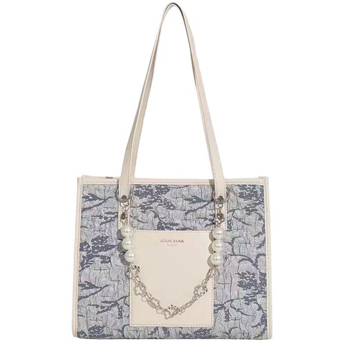 Summer bags for women, personalized sea salt blue jacquard tote bag, high-end large-capacity commuting shoulder bag for women