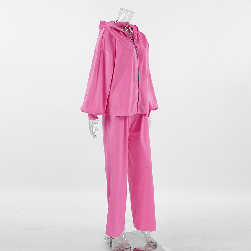 2024 hiver nouveau costume en velours mode européenne et américaine fermeture éclair à manches longues style sport pull à capuche costume décontracté_voghion.com