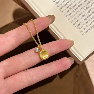 925银复古拉丝小方糖吊坠项链女 轻奢高级感精致百搭气质锁骨颈链