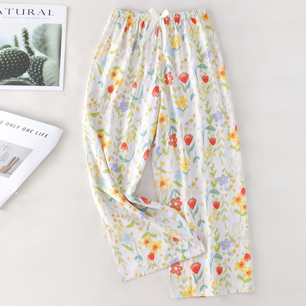 Pantalones de pijama de algodón de verano sueltos para mujeres embarazadas pantalones de piernas anchas colgantes sensación de nueve pantalones para el hogar se pueden usar fuera