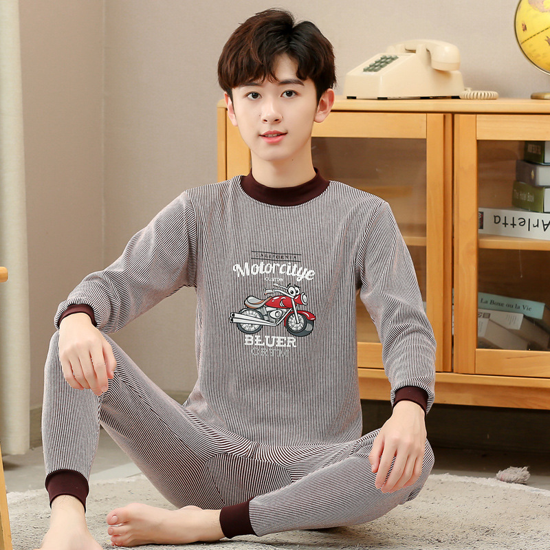 Ropa de otoño para niños medianos y grandes para hombres pantalones largos traje suéter de algodón de Cuello medio alto adolescentes estudiantes de secundaria cubierta de ropa interior cálida de algodón puro