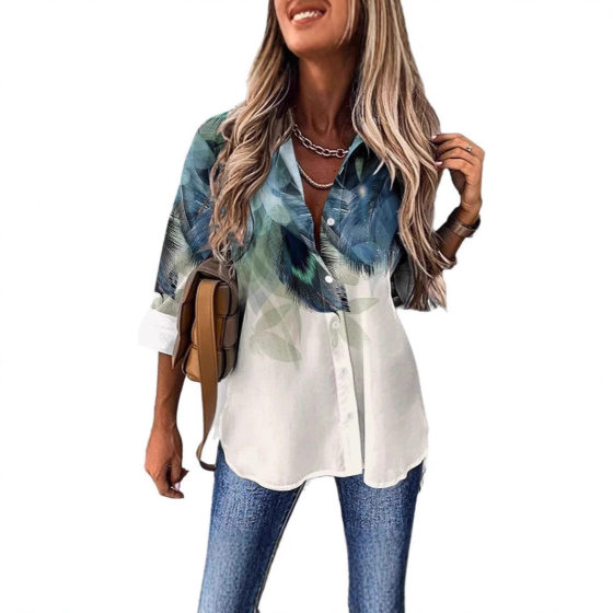 Europe and the United States Amazon cross-border foreign trade summer new 3D printing women's long sleeve loose plus size cardigan shirt women's clothing