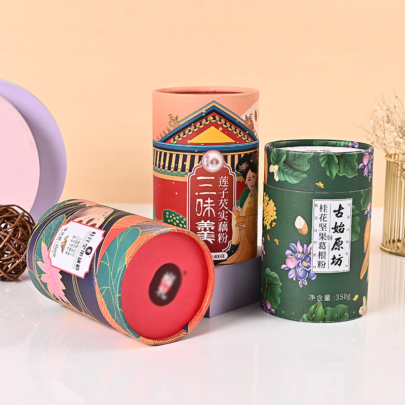藕粉包装纸罐批发桂花坚果食品密封包装罐圆筒形彩印花纹茶叶纸筒