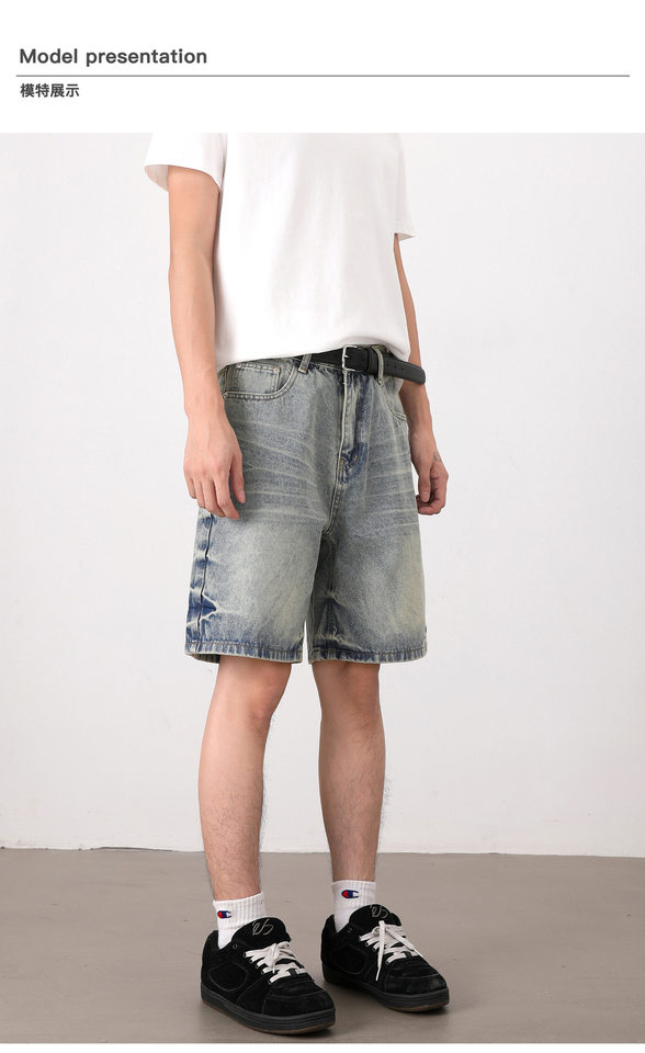 Quần short jean nam ống đứng kiểu Mỹ dáng rộng thoải mái — Màu xanh dương chi tiết 9