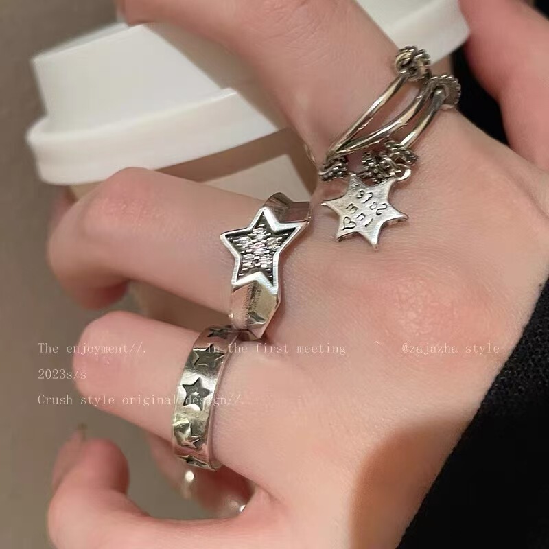 Star Metal Open Ring for Women, Minimalist Style, Niche Design, High-End Index Finger Ring, Fashionable and Unique Couple's Ring