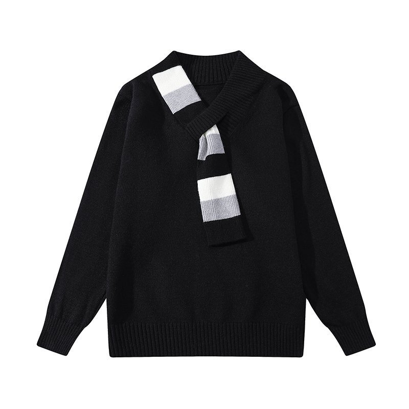 Wholesale foreign trade fake two-piece shawl collar striped knitted sweater, loose fit, drop shoulder, unisex, breathable