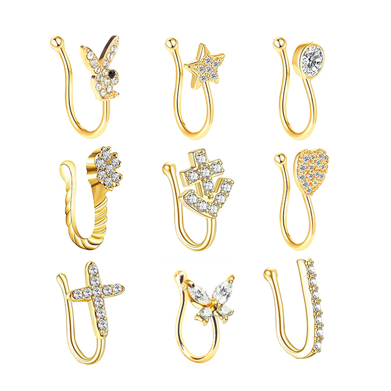 Jewelry Wholesale Non-perforation 9-piece Nose Ring Nose Clip Anti-allergic Rhinestone Nose Ring display picture 2