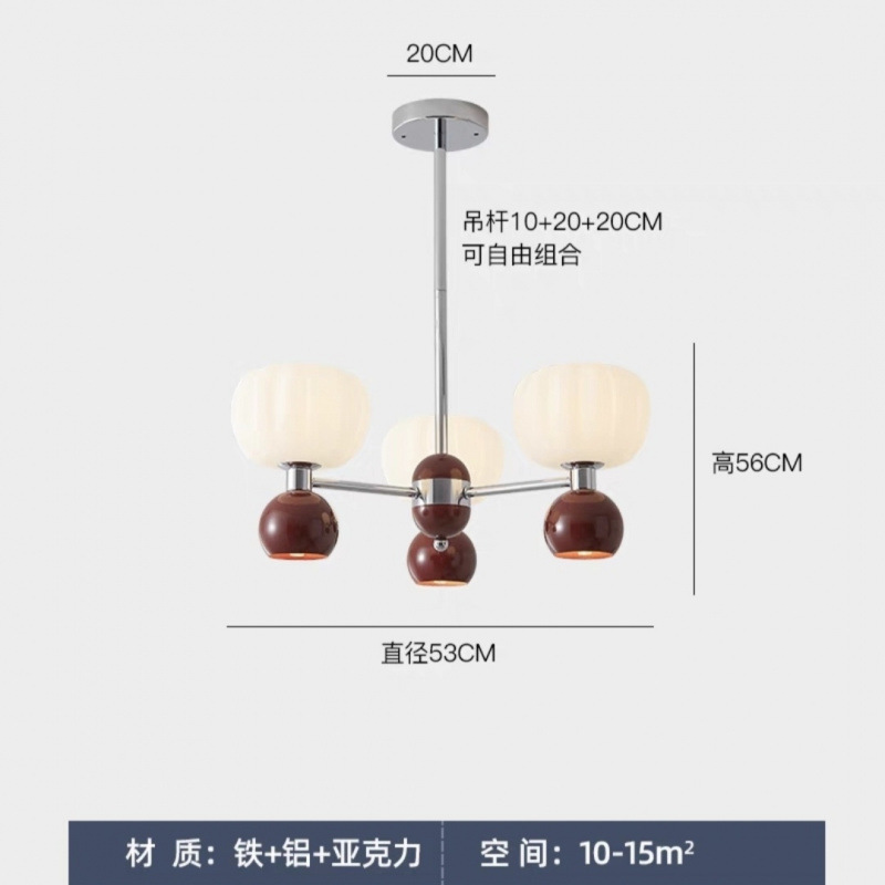 Lámpara de sala de estar de candelabro de calabaza de estilo crema francés