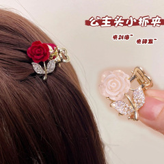 絶妙でロマンチックなラインストーンローズグリッパー、スーパーフェアリーヘアグリップ、前髪グリッパー、ハイエンドミニヘアグリッパー、インターネットセレブヘアアクセサリー