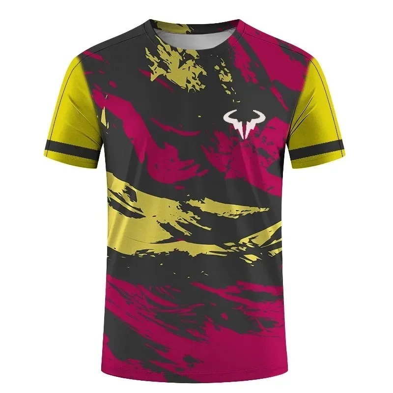 2025 venta caliente moda toro cuerno 3D impresión digital para hombres deportes deportes suelta transpirable manga corta cuello redondo camiseta