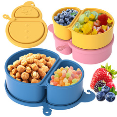新しい子供用二層調味料ボックス、ソースボックス、スナック容器、持ち運び可能な蓋付き食品グレードシリコン製分割容器