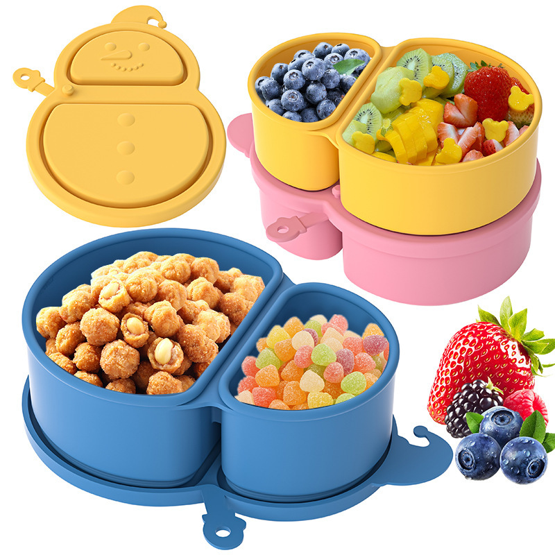 新しい子供用二層調味料ボックス、ソースボックス、スナック容器、持ち運び可能な蓋付き食品グレードシリコン製分割容器|undefined