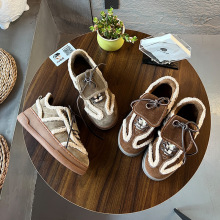 真皮加绒德训鞋女2025冬季新款平底保暖阿甘鞋休闲鞋百搭通勤板鞋