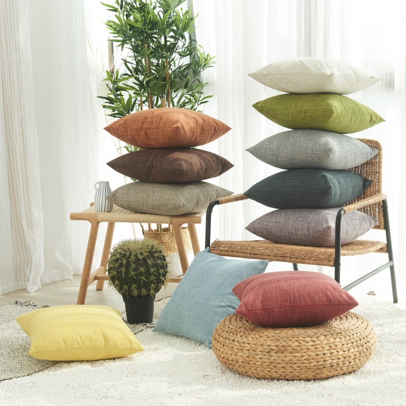 Japanese minimalist monochrome cotton linen cushion cover texture pattern solid color home sofa cushion cover bed backrest cover