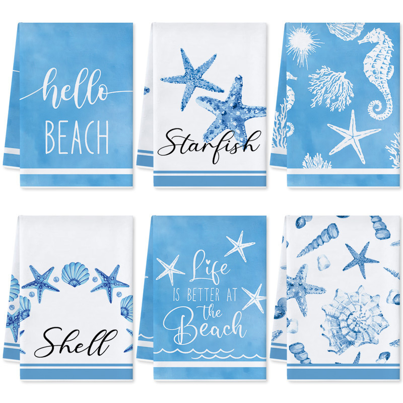 Cross-Border Towels Mediterranean Style Printed Kitchen Dish Towels Printed Table Decoration Holiday Towels Can Be Labed on Behalf of Others