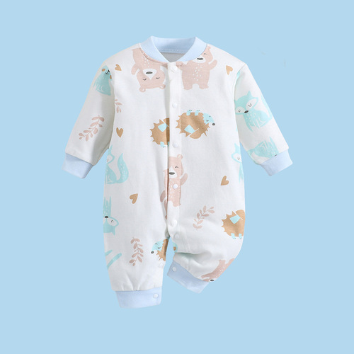 Baby pure cotton onesie for newborns, cartoon long-sleeve pinafore for all seasons, unisex crawling suit for babies, stylish and cute clothes