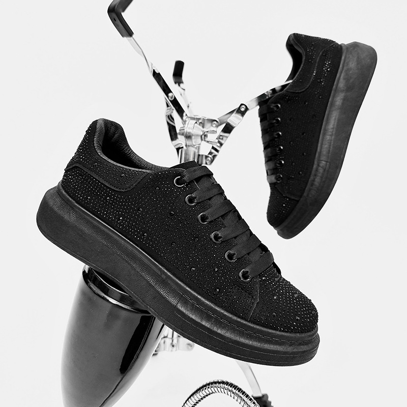 2025 Summer and Autumn New Men's Shoes European Station Trbottomy Shoes Men's Casual Shoes Thick-Soled Mcqueen Shoes Hot Diamond Glitter Small Black Shoes for Men