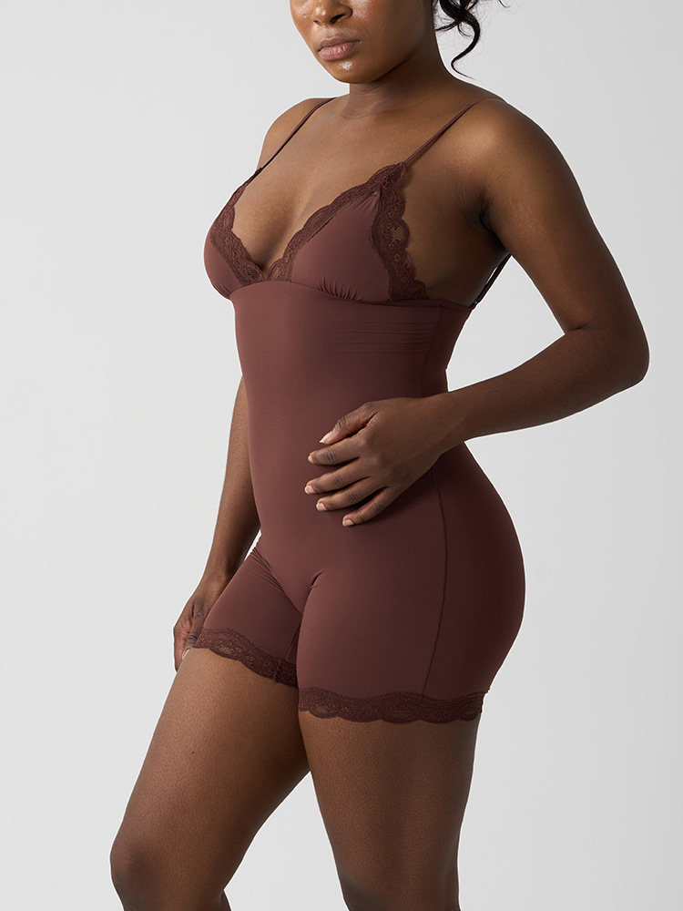 Body triangle en dentelle – Body à bretelles réglables et taille haute (Noir/Rose/Marron, S-XL)_voghion.com