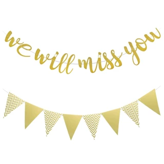 ins风创意生日金葱闪粉WE WILLMISSYOU条纹三角旗派对装饰道具