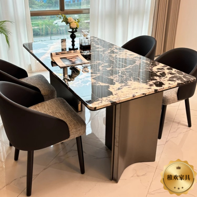 Light Luxury Pattern Marble Dining Table, High-End Modern Simple and Atmospheric High-End Slate Italian Dining Table