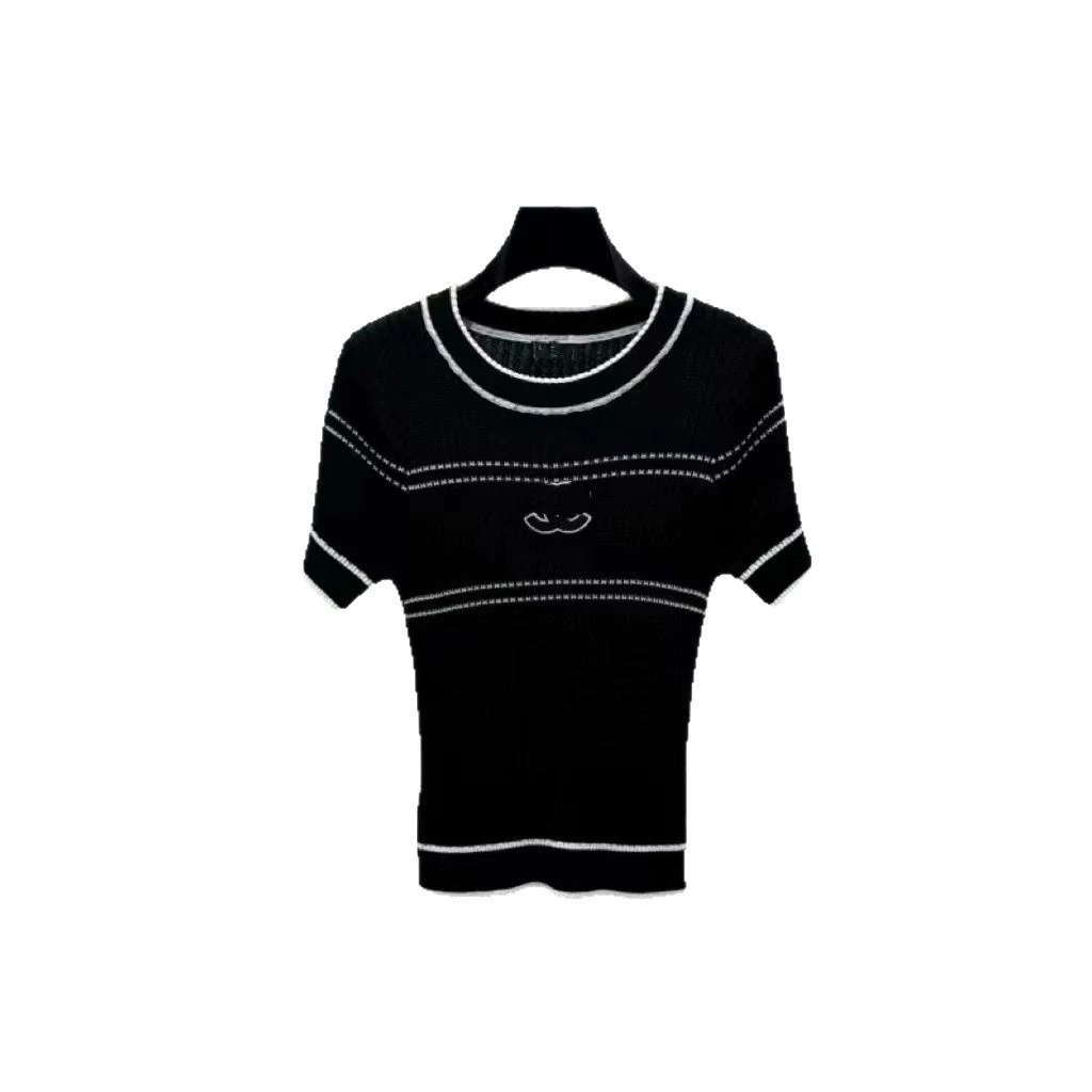 Вязаный шёлковый джемпер женский, в стиле Chanel, круглый вырез, короткий рукав, весна‑лето, S–L