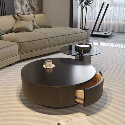 3x slate round coffee table living room home light luxury modern simple size apartment black tea table glass Italian pole