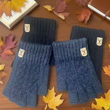 秋冬季男女士毛线保暖韩版触屏手套学生百搭冬天针织半指护手