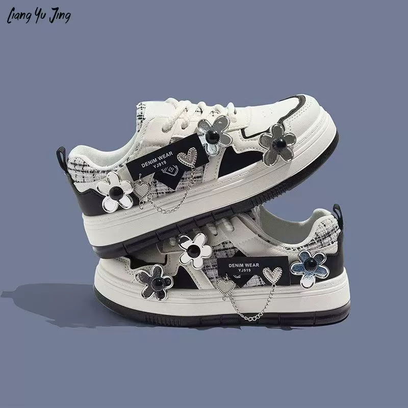Белые кроссовки, универсальные sneakers для отдыха для учащихся начальной школы, новая коллекция, цветочные узоры, для подростков