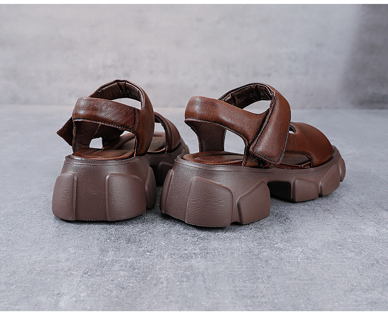 Dép sandal nữ quai ngang da bò thật, đế dày cổ điển, hở ngón, phong cách La Mã — Màu be chi tiết 16