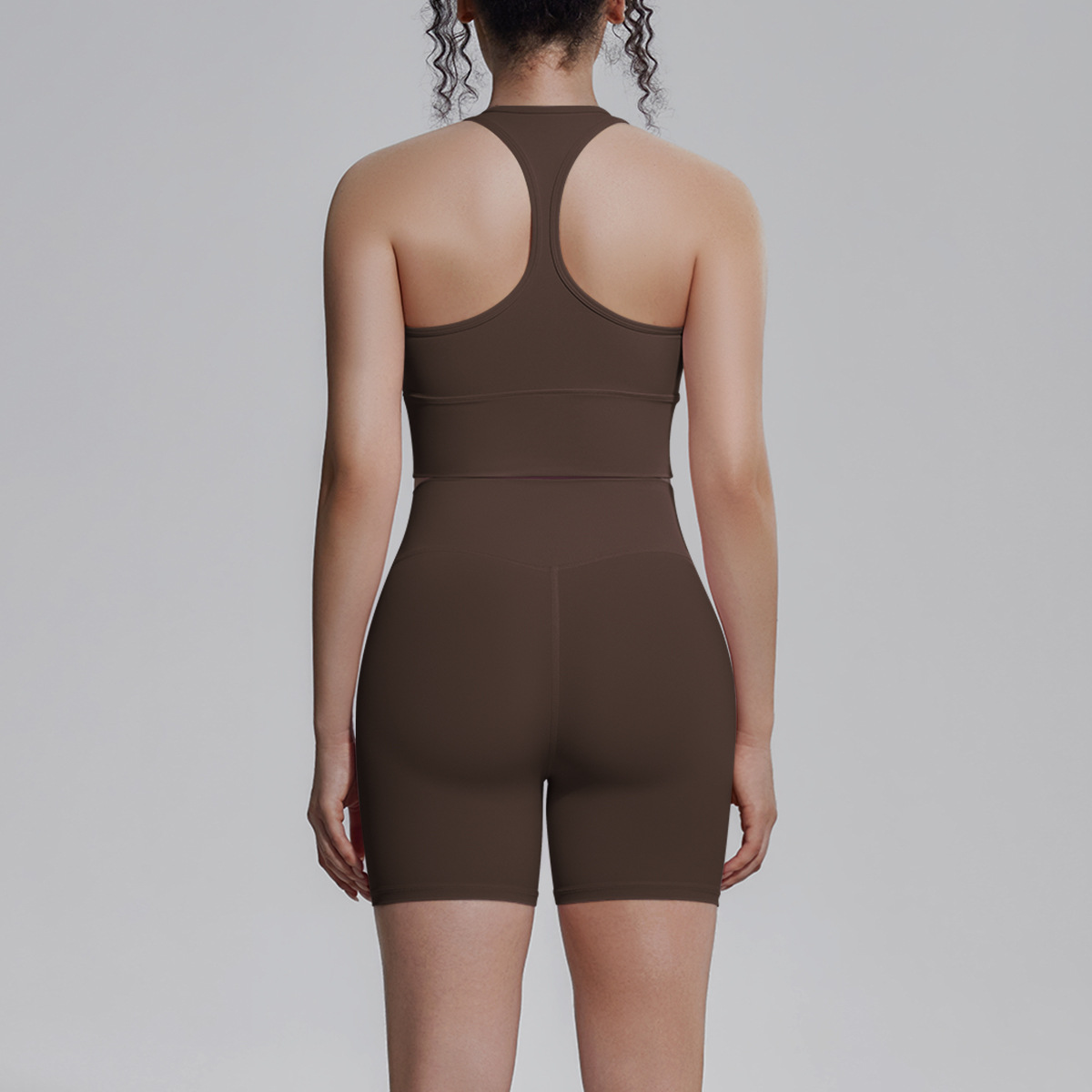 Cross-border sólido doble cara brocade belleza de espalda ajustado y transpirable traje de yoga conjunto de entrenamiento deportivo correr fitness dos piezas conjunto de mujeres image 5