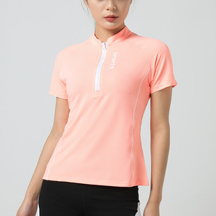 Short-Sleeved T-Shirt Half-Zip Sweat-Wicking Shirt Breathable Yoga Top Quick-Drying Fitness Running Football Solid Color Crew Neck Top
